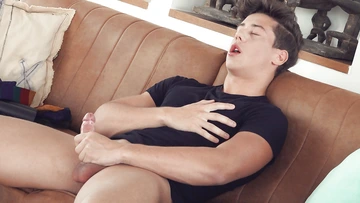 Fit boy jerking off and cums