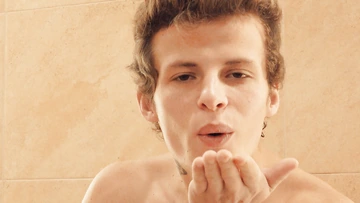 Twink jerking off his big dick