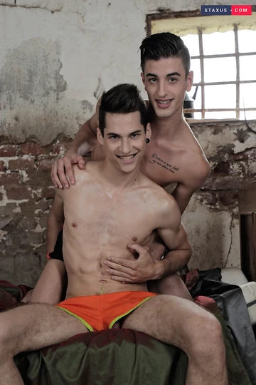 Two hot guys in a shack shagging