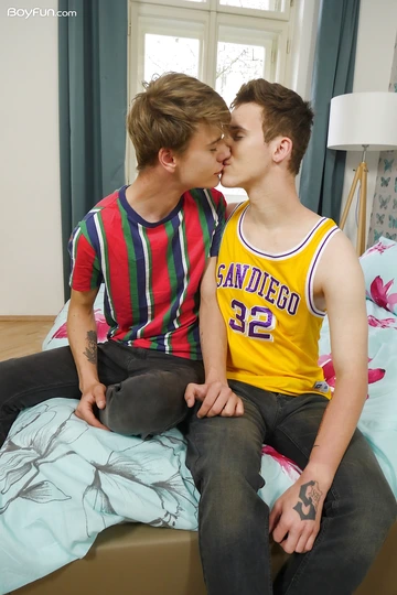 Boys in bed having bareback sex