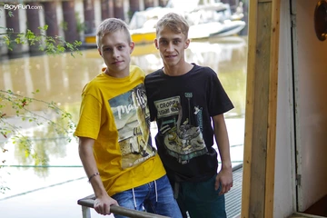Cute blonde boys in action