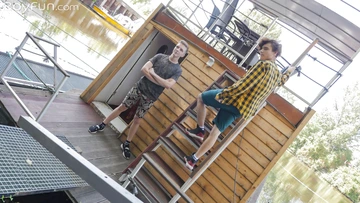 Two guys on a houseboat having sex