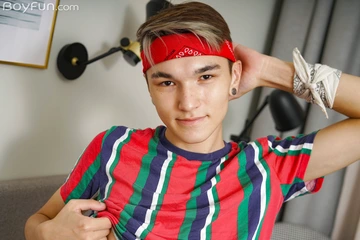 Bandana boy wanking his cock