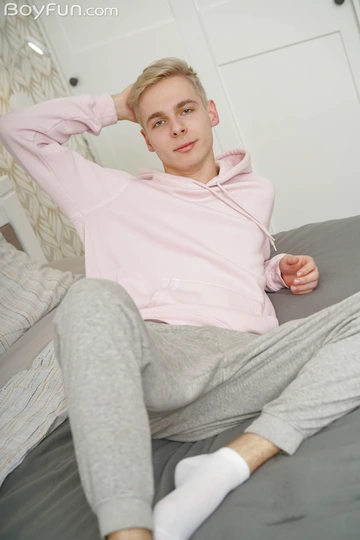 Blonde boy masturbating and cums