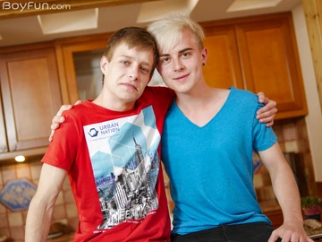 Gay boys in a kitchen fucking