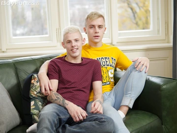 Two blonde boys bareback fucking