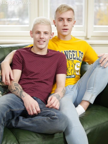 Two blonde boys bareback fucking