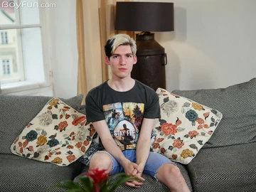 Boy showing his curved cock