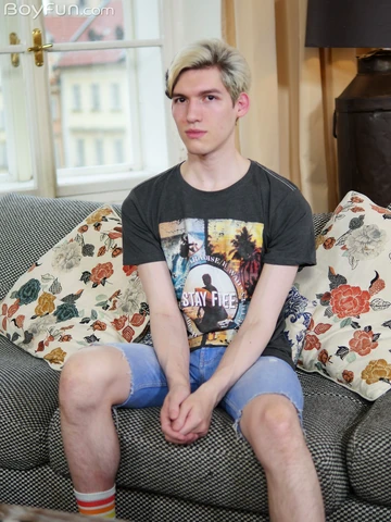 Boy showing his curved cock