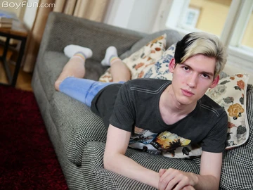 Boy showing his curved cock
