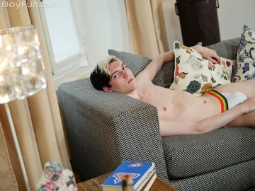 Boy showing his curved cock