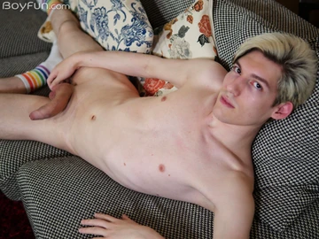 Boy showing his curved cock