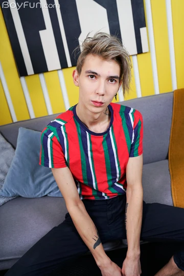 Skinny boy with a shaved dick