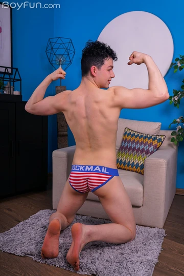 Fit boy jerking off and cums