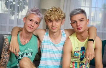 Three gay twinks having sex
