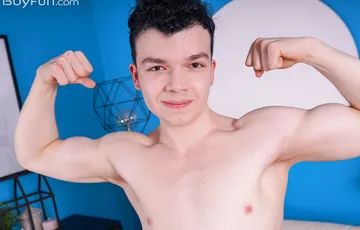 Fit boy jerking off and cums
